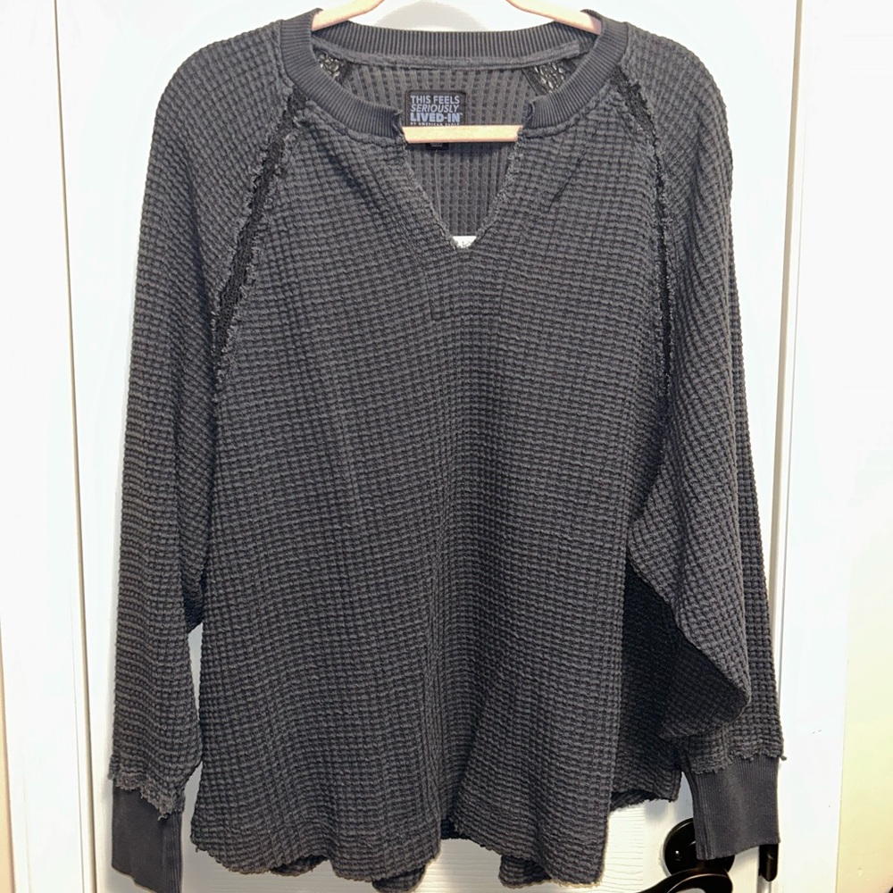 American Eagle Outfitters Dark Gray Waffle Knit Sweatshirt